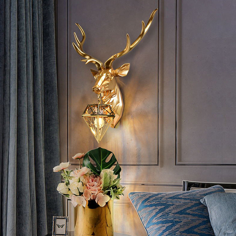 Deer Resin Stainless Steel Shade 1-Light Wall Sconce Lamp