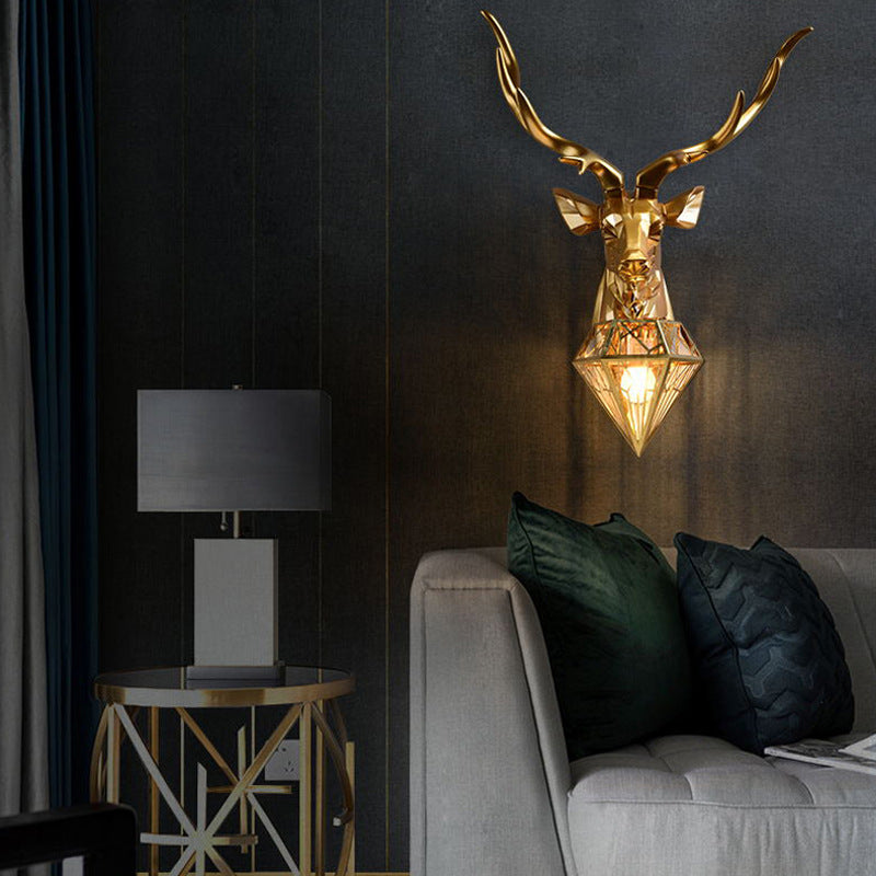 Deer Resin Stainless Steel Shade 1-Light Wall Sconce Lamp