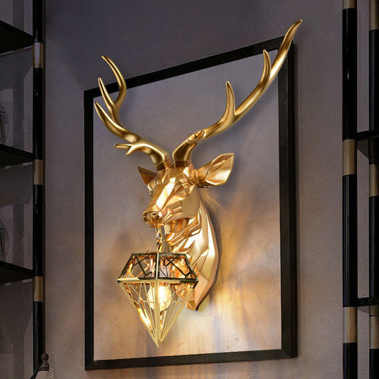 Deer Resin Stainless Steel Shade 1-Light Wall Sconce Lamp