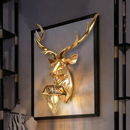 Deer Resin Stainless Steel Shade 1-Light Wall Sconce Lamp