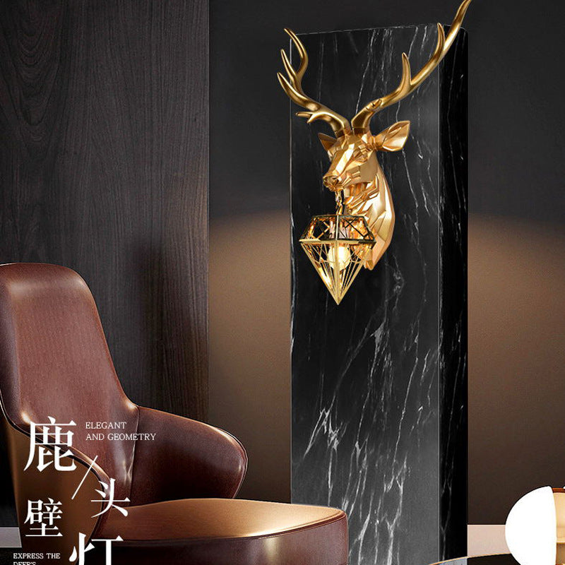 Deer Resin Stainless Steel Shade 1-Light Wall Sconce Lamp
