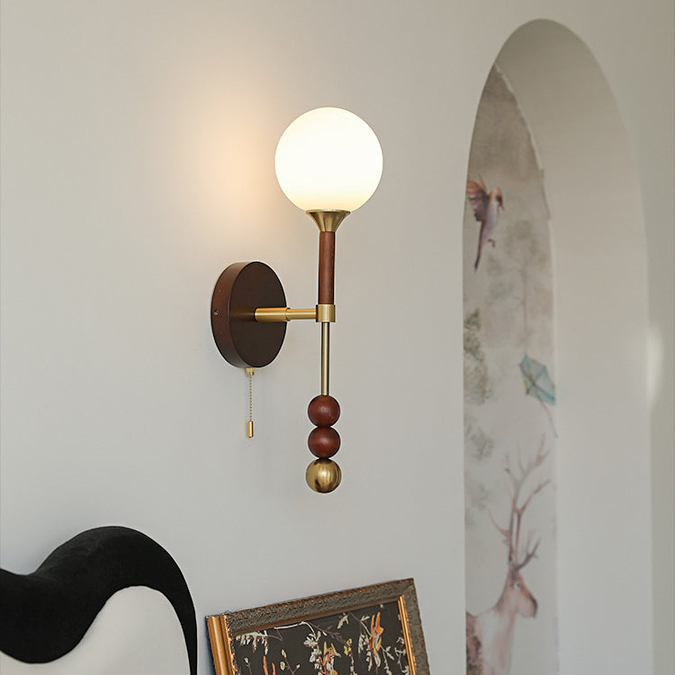 French Shade Wood Hardware Frame 1-Light Wall Sconce Lamp