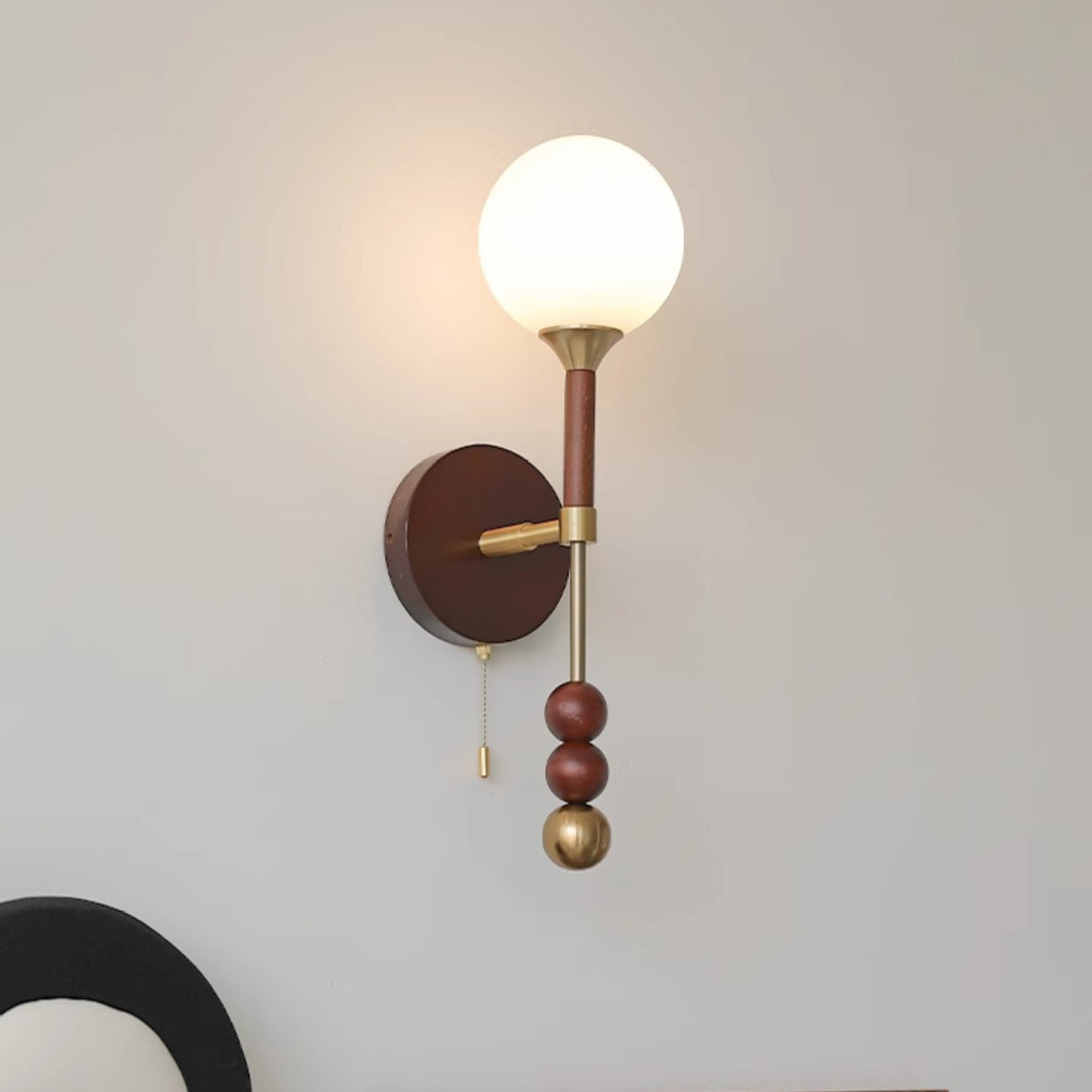 French Shade Wood Hardware Frame 1-Light Wall Sconce Lamp