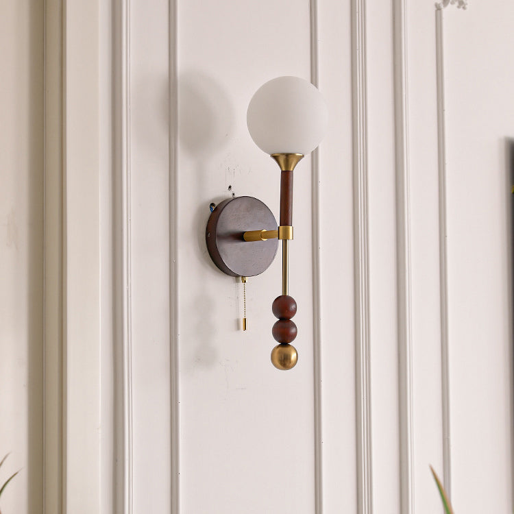 French Shade Wood Hardware Frame 1-Light Wall Sconce Lamp
