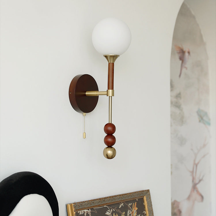 French Shade Wood Hardware Frame 1-Light Wall Sconce Lamp