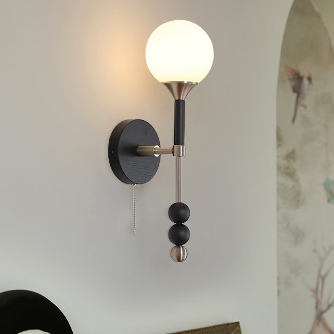French Shade Wood Hardware Frame 1-Light Wall Sconce Lamp