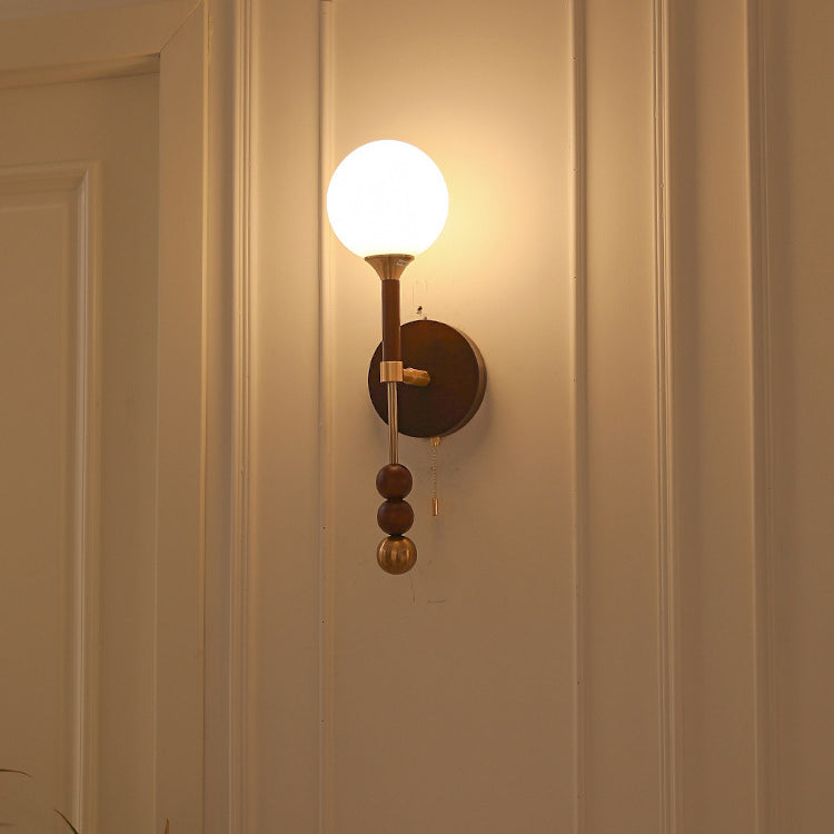 French Shade Wood Hardware Frame 1-Light Wall Sconce Lamp