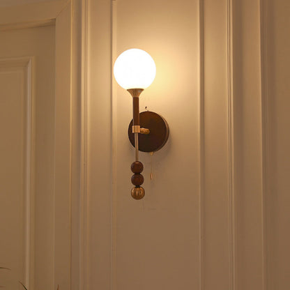 French Shade Wood Hardware Frame 1-Light Wall Sconce Lamp