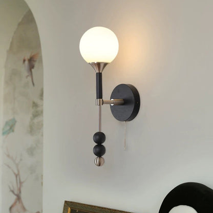 French Shade Wood Hardware Frame 1-Light Wall Sconce Lamp
