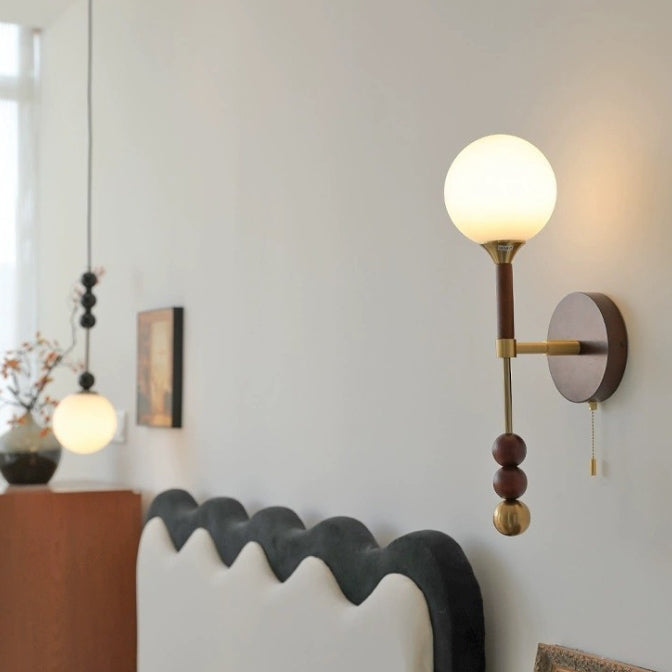 French Shade Wood Hardware Frame 1-Light Wall Sconce Lamp