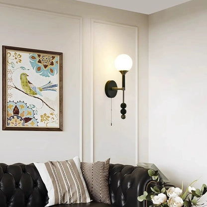 French Shade Wood Hardware Frame 1-Light Wall Sconce Lamp