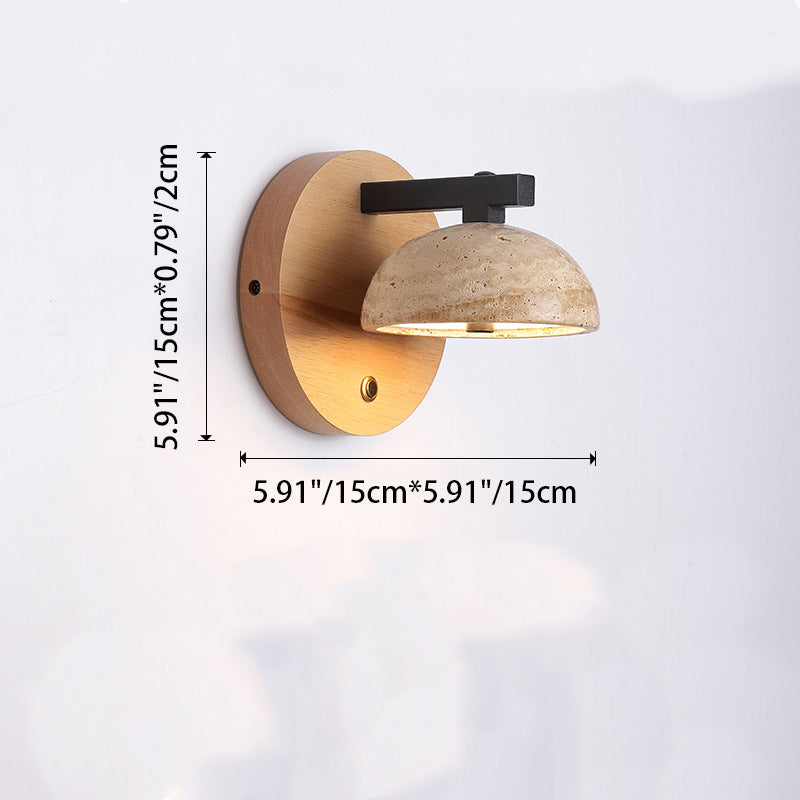 Japanese Travertine Shade Wooden Base LED Wall Sconce Lamp