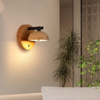 Japanese Travertine Shade Wooden Base LED Wall Sconce Lamp
