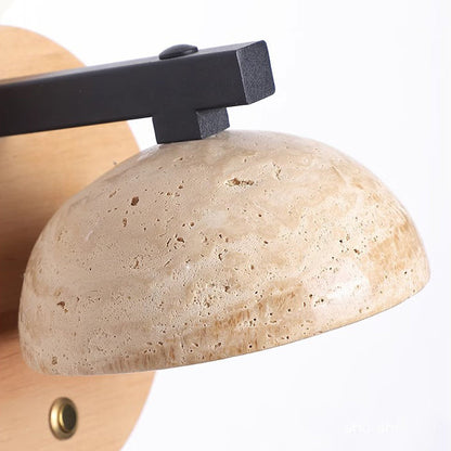 Japanese Travertine Shade Wooden Base LED Wall Sconce Lamp