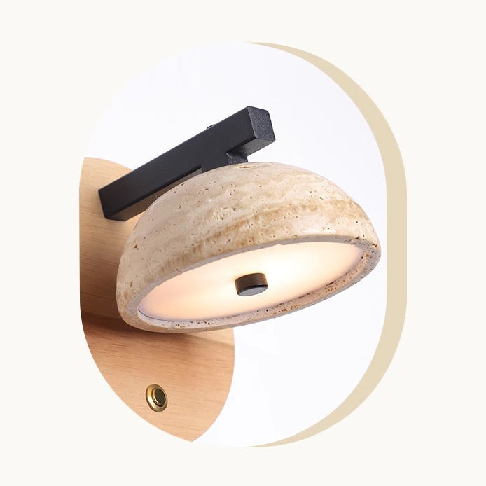 Japanese Travertine Shade Wooden Base LED Wall Sconce Lamp