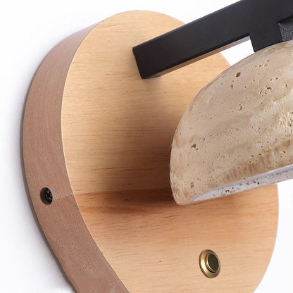 Japanese Travertine Shade Wooden Base LED Wall Sconce Lamp