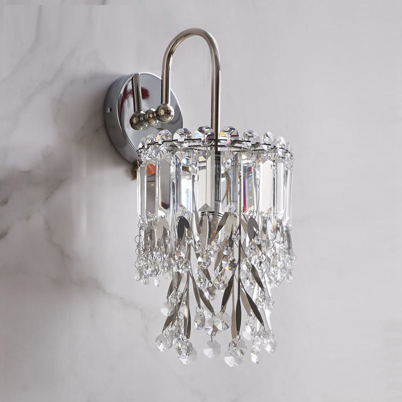 Curved Shade Stainless Steel Frame 1-Light Wall Sconce Lamp