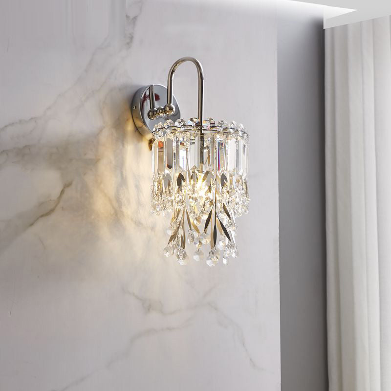 Curved Shade Stainless Steel Frame 1-Light Wall Sconce Lamp