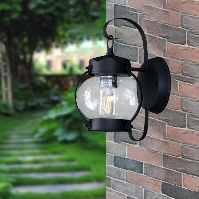 Round Aluminum Frame Glass Shade 1-Light Wall Sconce Lamp
