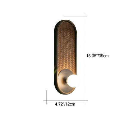 Japanese Oval Orb Wood Glass 1-Light Wall Sconce Lamp