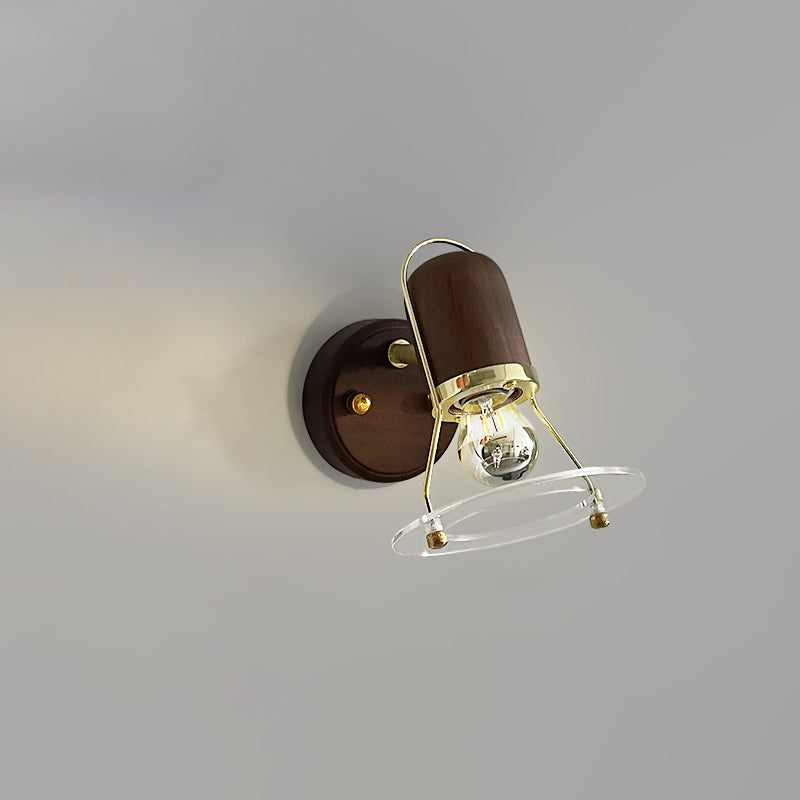 Cylinder Horn Shape Iron Wood 1-Light Wall Sconce Lamp