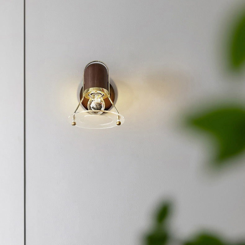 Cylinder Horn Shape Iron Wood 1-Light Wall Sconce Lamp