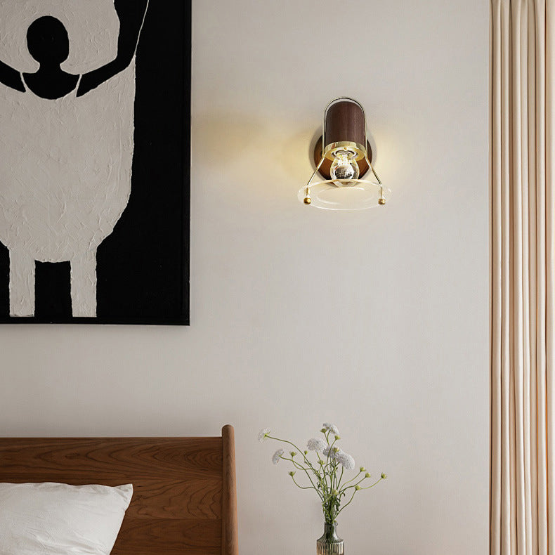 Cylinder Horn Shape Iron Wood 1-Light Wall Sconce Lamp