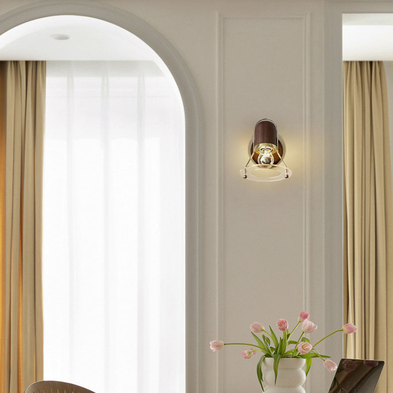 Cylinder Horn Shape Iron Wood 1-Light Wall Sconce Lamp