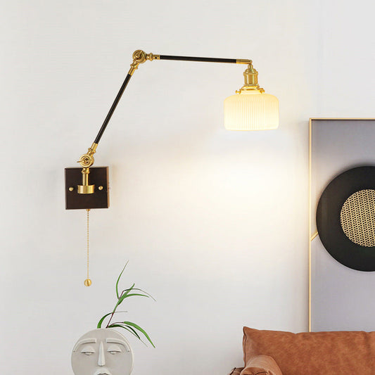Japanese Wood Iron Ceramic Shade 1-Light Wall Sconce Lamp