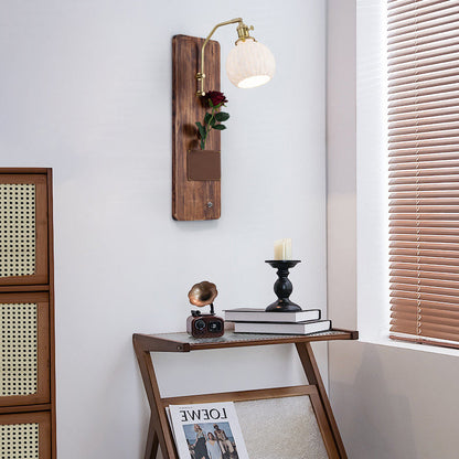 Japanese Rectangle Round Wooden Base Glass Shade 1-Light