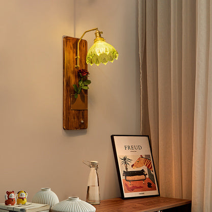 Japanese Rectangle Round Wooden Base Glass Shade 1-Light