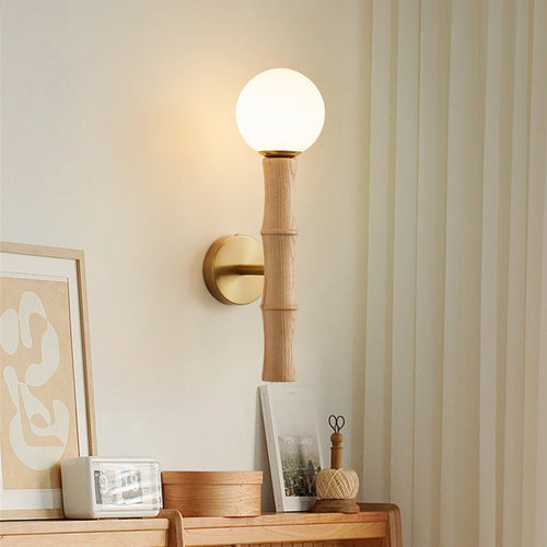 Cylinder Bamboo Shape Solid Wood 1-Light Wall Sconce Lamp