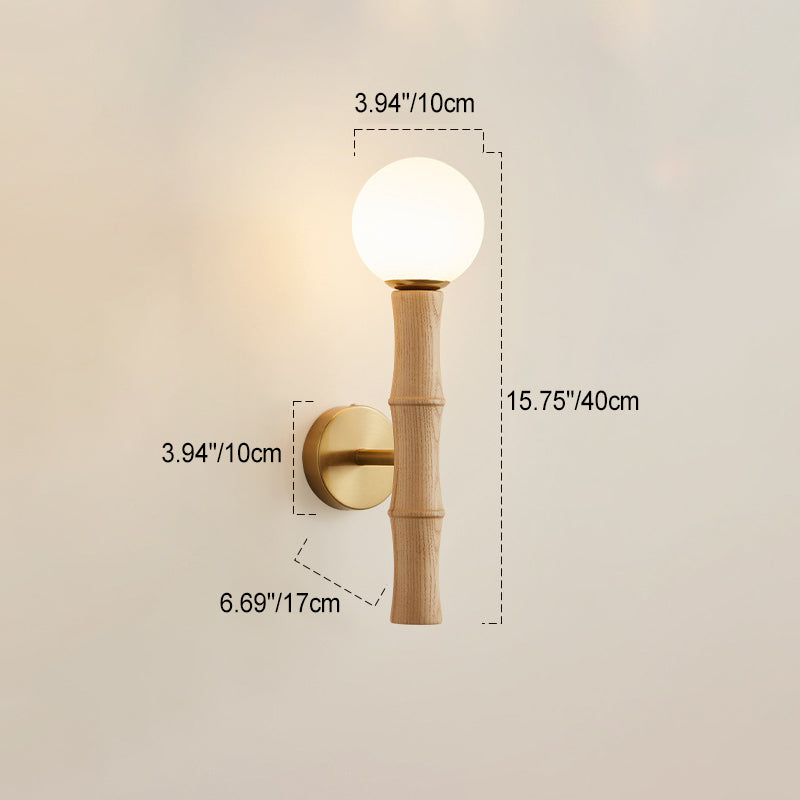 Cylinder Bamboo Shape Solid Wood 1-Light Wall Sconce Lamp