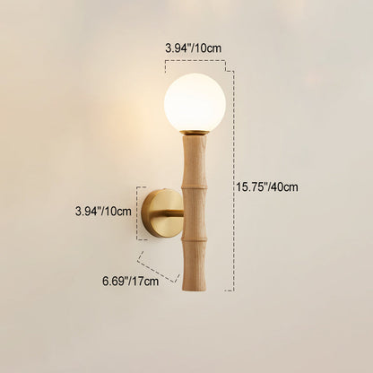 Cylinder Bamboo Shape Solid Wood 1-Light Wall Sconce Lamp