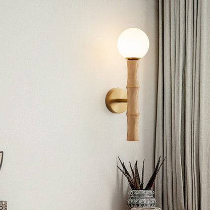 Cylinder Bamboo Shape Solid Wood 1-Light Wall Sconce Lamp