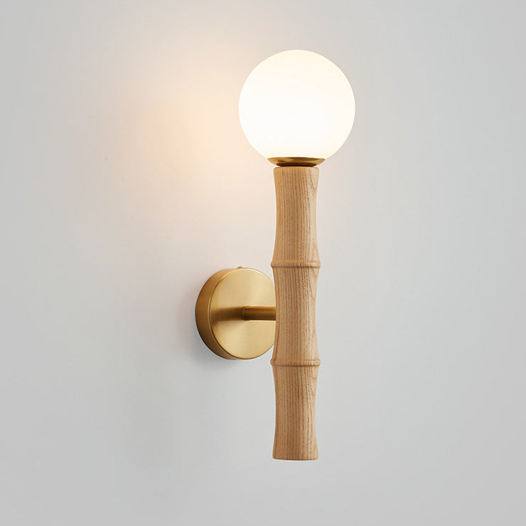 Cylinder Bamboo Shape Solid Wood 1-Light Wall Sconce Lamp