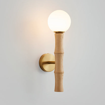 Cylinder Bamboo Shape Solid Wood 1-Light Wall Sconce Lamp