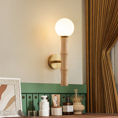 Cylinder Bamboo Shape Solid Wood 1-Light Wall Sconce Lamp