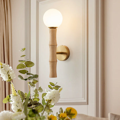 Cylinder Bamboo Shape Solid Wood 1-Light Wall Sconce Lamp