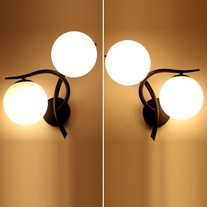 Curved Glass Shade Hardware Frame 2-Light Wall Sconce Lamp