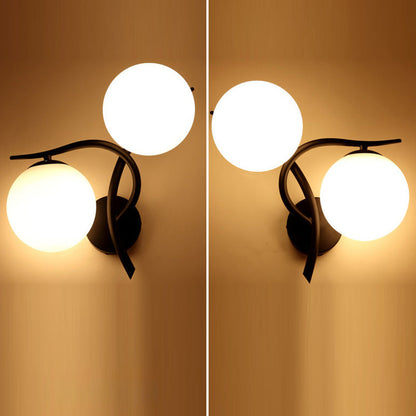 Curved Glass Shade Hardware Frame 2-Light Wall Sconce Lamp