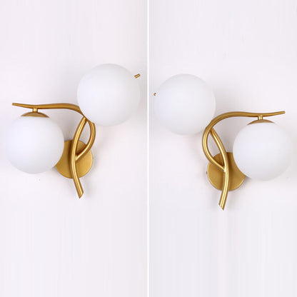 Curved Glass Shade Hardware Frame 2-Light Wall Sconce Lamp