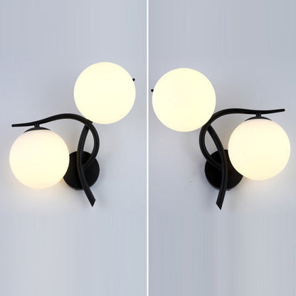 Curved Glass Shade Hardware Frame 2-Light Wall Sconce Lamp