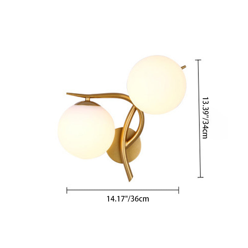 Curved Glass Shade Hardware Frame 2-Light Wall Sconce Lamp