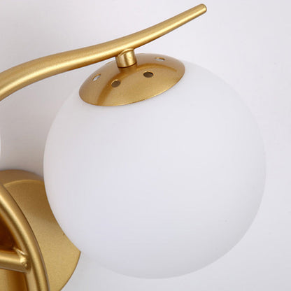 Curved Glass Shade Hardware Frame 2-Light Wall Sconce Lamp
