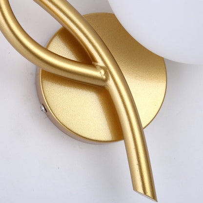 Curved Glass Shade Hardware Frame 2-Light Wall Sconce Lamp