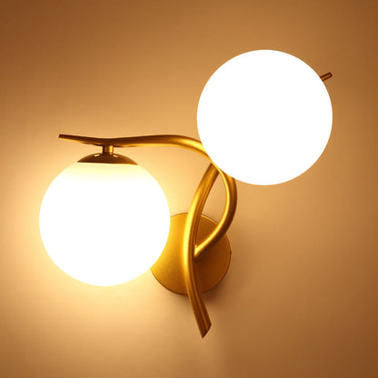 Curved Glass Shade Hardware Frame 2-Light Wall Sconce Lamp