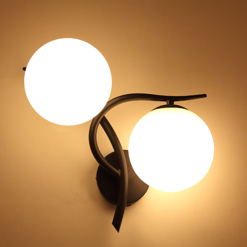 Curved Glass Shade Hardware Frame 2-Light Wall Sconce Lamp