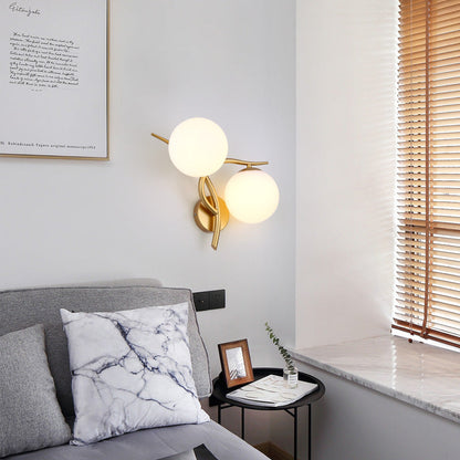 Curved Glass Shade Hardware Frame 2-Light Wall Sconce Lamp