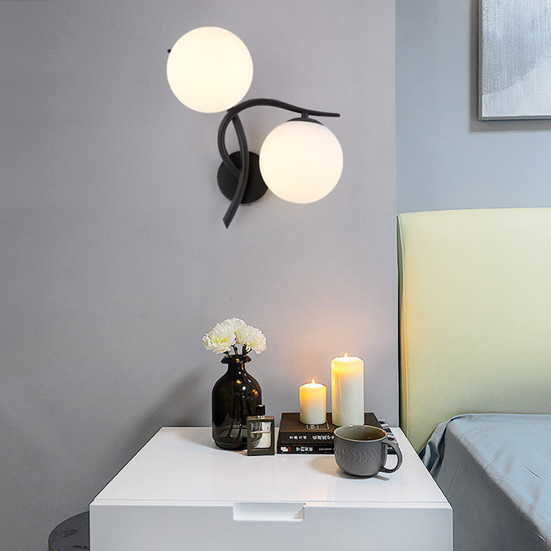 Curved Glass Shade Hardware Frame 2-Light Wall Sconce Lamp